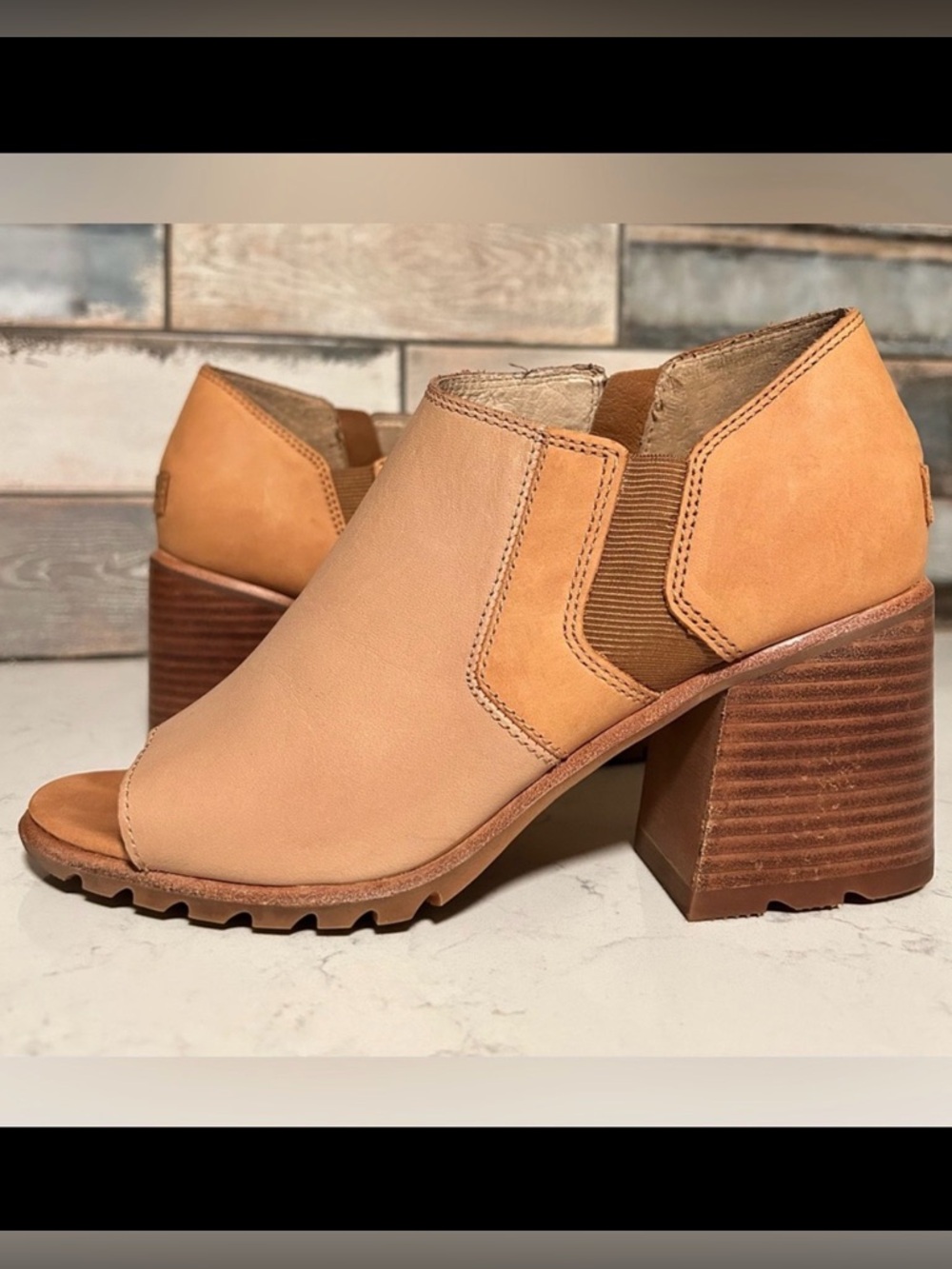 Sorel Nadia Leather Peep Toe Block Heel Ankle Bootie Sandals